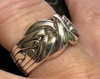 Anillo rompecabezas de 7 bandas de plata esterlina, joyería para hombre talla 11, solamente.