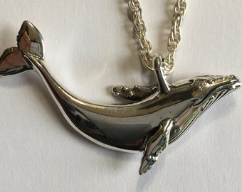 LARGE 2.D HUMPBACK WHALE Pendant, ships immediately. Free shipping in usa, whale jewelry, whale necklace, humpback whale,  On sale
