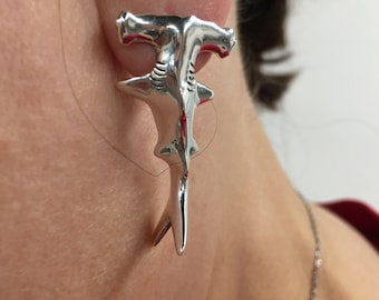 HAMMERHEAD SHARK Ear Rings, shark jewelry, sharks, nautical jewelry, hammerhead sharks, on sale, free shipping in USA. Ships immediately