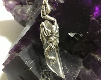 MEDIUM DRAGON Wrap on Crystal Pendant #crystal jewelry, #dragon #dragonjewelry, dragons crystal necklace