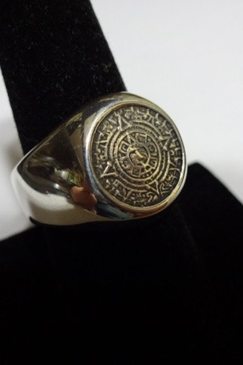 Sterling Silver Aztec Calendar Ring, Hand Crafted Signet Ring - Etsy