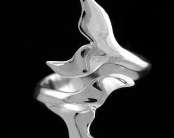 Sterling Silver Double Whale Tail Ring, Adjustable Fluke Jewelry
