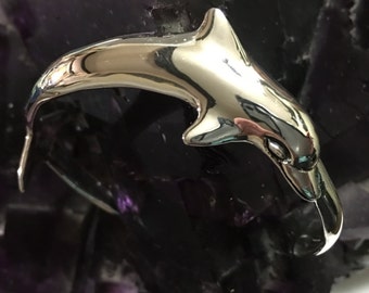 Sterling Silver Clamp-On Dolphin Bracelet, Hawaiian Jewelry