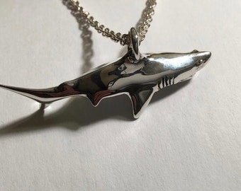 Great White Shark Pendant on Silver Chain. Free shipping in America. Ships immediately. shark pendant, Hawaiian jewelry, great white sharks,