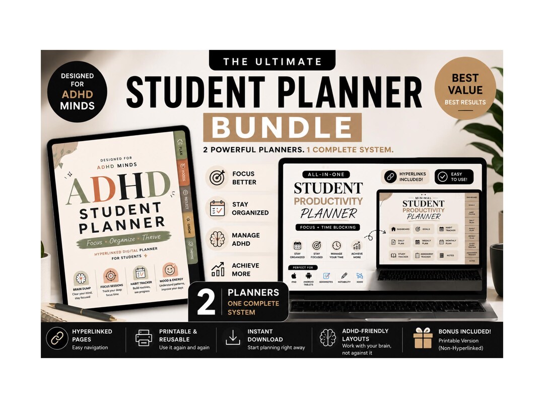 ADHD Planner Digital Bundle | Goodnotes Planner | Student Study Planner ...
