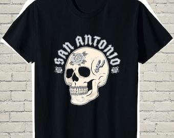 Spurs Basketball Tee, Floral Sugar Skull Top, Halloween Gift For Fan, Spooky San Antonio Apparel, Dia De Los Muertos Clothing