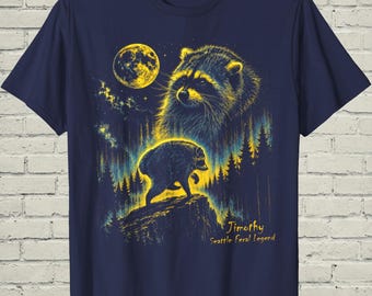 Jimothy Raccoon Short Spine Shirt, Seattle Ballard Feral Legend Retro Moon Art Tee, Funny Birthday Meme Gift for Wildlife Lover Men Women