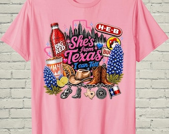 Shes From Texas Tee, Southern Girl Shirt, Country Concert Gift For Women, Retro Western Top, State Pride Apparel