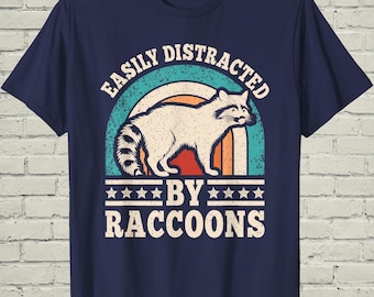 Easily Distracted By Raccoons Shirt, Retro Vintage Trash Panda Graphic Tee, Funny Birthday Gift for Wildlife Animal Lover