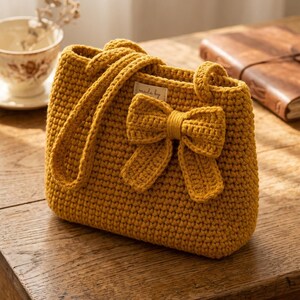 Crochet Bucket Bag Pattern, Macrame Cord Drawstring Tote PDF, Boho Crochet Purse with Bow, Adjustable Shoulder Bag, Beginner Crochet