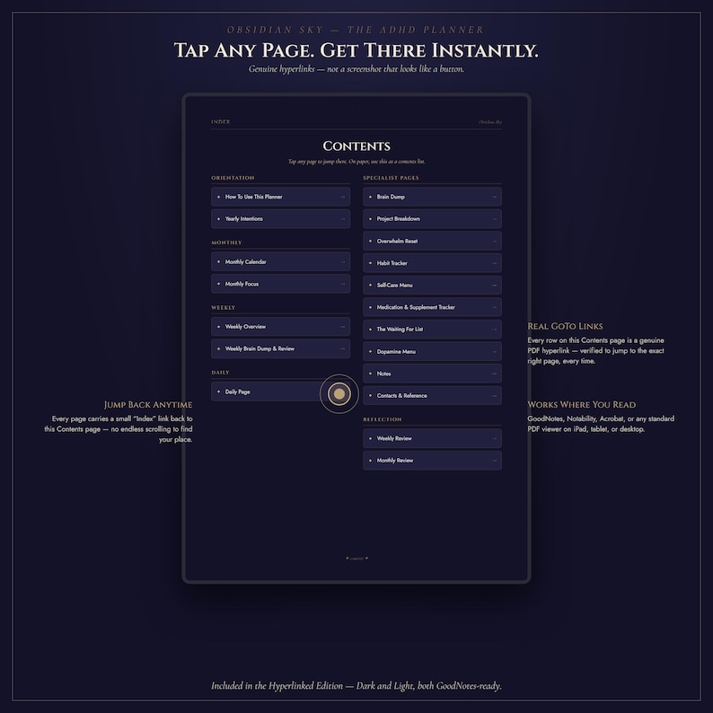 ADHD Digital Planner Printable | Goodnotes iPad Hyperlinked Undated ...