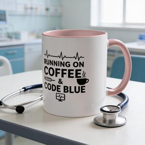 Running On Coffee And Code Blue Mug, ICU Nurse Coffee Cup, Funny Nurse Gift, ER Nurse Mug, Healthcare Worker Gift