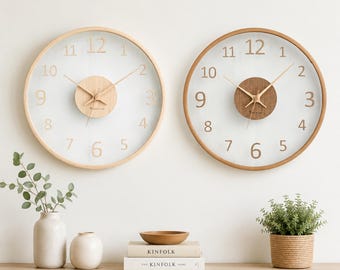 Luxury Nordic Solid Wood Transparent Glass Wall Clock 30cm