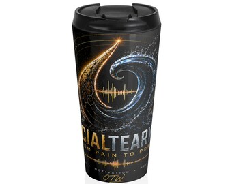 Taza de viaje de acero inoxidable con logo de Ola Celestial / Diseño Pulso Musical