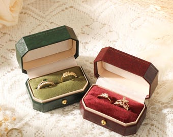 Custom Vintage Octagonal Ring Box,Personalized Wedding Proposal Ring Box,Double Slot Ring Box