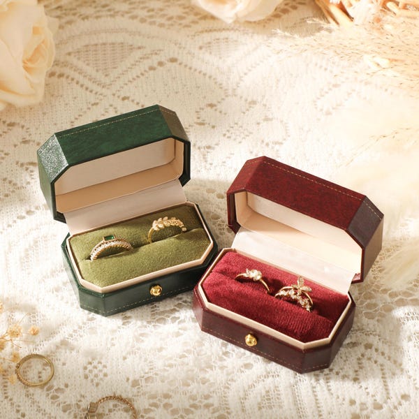 Custom Vintage Octagonal Ring Box,Personalized Wedding Proposal Ring Box,Double Slot Ring Box