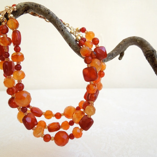 Carnelian Bracelet Sunset Red Orange Gemstones