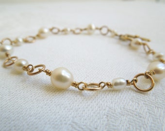 White Freshwater Pearl and Gold FIlled Bracelet-Wedding Bracelet- Bride Bracelet- June Birthstone