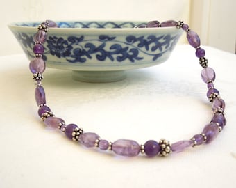Amethyst Necklace- Bali Sterling Silver- Purple Gemstones