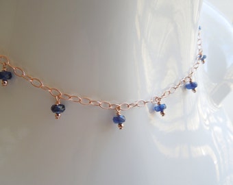 Blue Kyanite and 14K Rose Gold Filled Layered Necklace