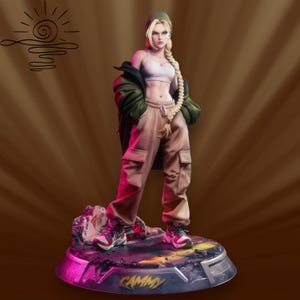 Estatueta de Garota Lutadora Streetwear | Fan Art de Combate Militar | Modelo Colecionável Impresso em 3D