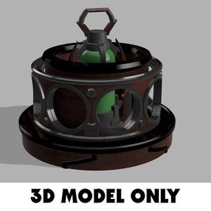 May include: A 3D model of a decorative lantern with a dark brown wooden frame and circular cutouts. The lantern has a black top and handle, and a green interior. The text "3D MODEL ONLY" is at the bottom.