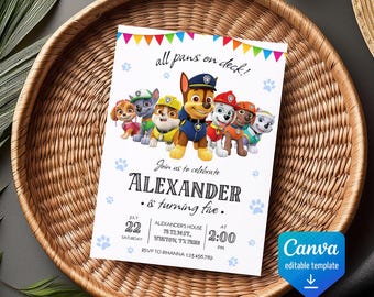 Printable Paw-ty editable invitation, Puppies Birthday invite boy girl, Puppy Party, instant download, Paw Kids Birthday invite template