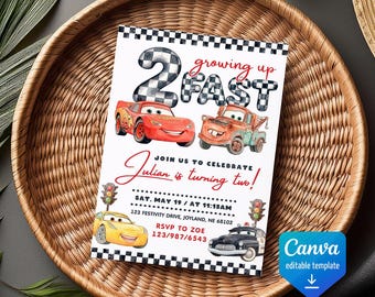 Cars invitation, Lightning McQueen invite, printable birthday party invitation, 2 Fast 2 Furious Racing invite template, 2nd birthday boy