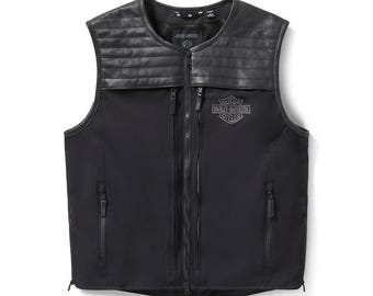 Męska czarna skórzana kamizelka motocyklowa, odzież motocyklowa Harley-Davidson