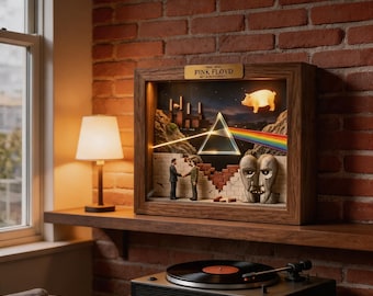 Pink Floyd 60th Anniversary 3D Shadow Box, 3D Diorama with LED, Rock Band Memorabilia, Unique Gift for Music Lovers