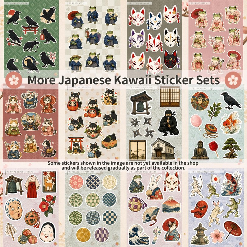 Japanese Wave Sticker Pack PNG PDF | Ukiyo-e Wave Stickers | Vintage Wa ...