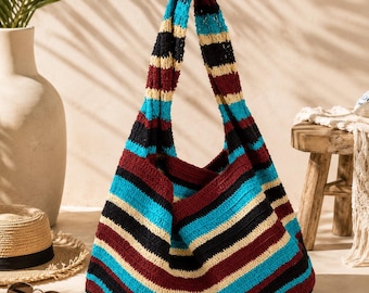 Handmade Striped Crochet Tote Bag