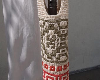 Handmade Macrame Wine Bag, Crochet Bottle Holder, Mediterranean Boho Decor
