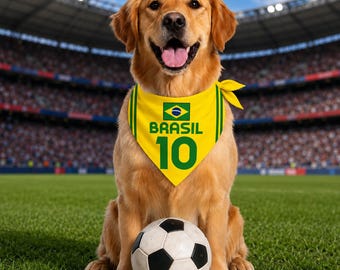 Custom Brasil Dog Bandana, Personalized Pet Scarf with Name, Brasil Flag Dog Bandana, Soccer Fan Gift for Dogs, Football Pet Accessory