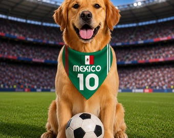 Custom Mexico Dog Bandana, Personalized Pet Scarf with Name, Mexico Flag Dog Bandana, Soccer Fan Gift for Dogs, Football Pet Accessory
