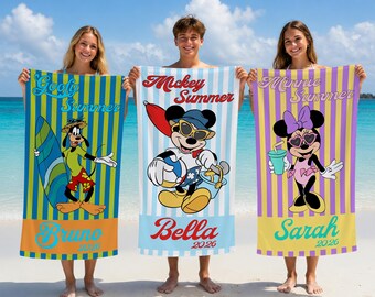 Personalized Mickey And Friends Disneyland Cruise Beach Towel, Family Vacation Beach & Pool Towel, Disneyland Trip Dream Magic Summer Gift