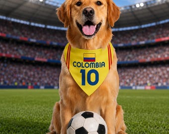 Custom Colombia Dog Bandana, Personalized Pet Scarf with Name, Colombia Flag Dog Bandana, Soccer Fan Gift for Dogs, Football Pet Accessory