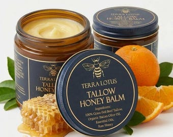 2 Pac Terra Lotus - Organic Grass-Fed Beef Tallow Balm with Raw Honey-Moisturizing Cream for Soft, Smooth Skin-Natural Moisturizer (Citrus)