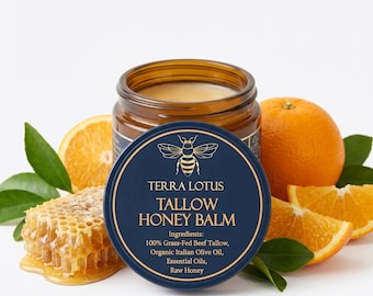 Terra Lotus - Organic Grass-Fed Beef Tallow Balm with Raw Honey-Moisturizing Cream for Soft, Smooth Skin-All-Natural Moisturizer (Citrus)