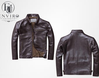 Veste d'équitation moto vintage Cafe Racer A2 style aviateur pour homme en cuir véritable marron, manteau automne-hiver classique pour tous les jours