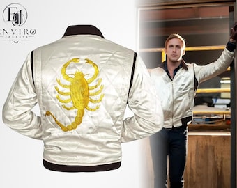 Drive Movie Ryan Gosling Driver wit satijnen schorpioen bommenwerper kostuum cosplayjas, retro jaren 80 synthwave filmjas