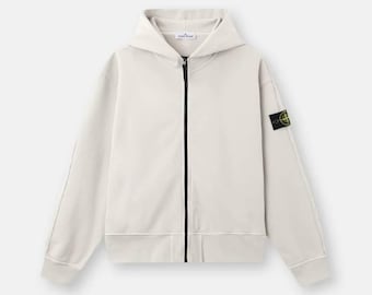 Mens Full Zip Hoodie Organic Cotton Fleece Jacket Minimalist Streetwear Hoodie