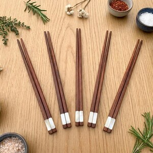 Natural Rosewood Wooden Chopsticks, Double Sided Shell Inlaid Utensils, Minimalist Asian Dining, Elegant Foodie Gift