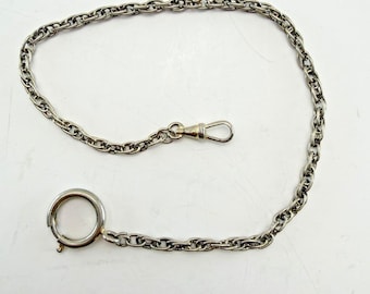 VTG Silver Tone Pocket Watch Chain 12.5" Double Link Swivel Clasp Spring Clasp