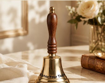 Solid Brass Hand Bell with Wooden Handle | Vintage Desk Service Bell