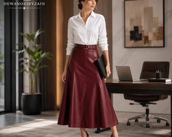 Handgefertigter Lederrock in A-Linie für Frauen - Hohe Taille Ausgestellter eleganter westlicher Moderock