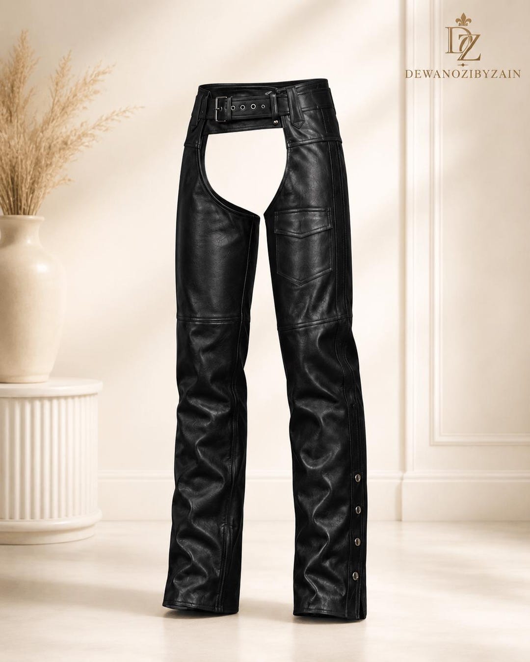 Unisex Classic Black Leather Motorcycle Riding Chaps – Timeless Biker ...