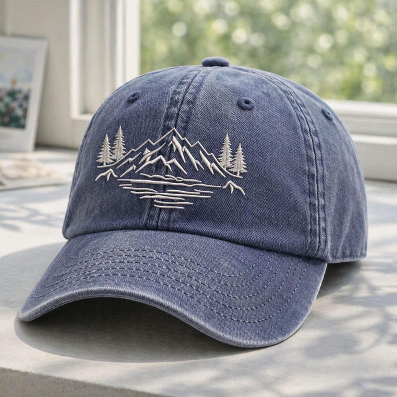 Stay Wild Embroidered Hat, Mountain Pine Tree Baseball Cap, Outdor Adventure Hat, Nature Lover Vintage Cap, Hiking Camping Bachelorette Gift Vintage Denim