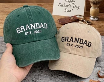 Gepersonaliseerde opa-hoed met EST-jaar, geborduurde opapet, cadeau zwangerschapsaankondiging, vintage baseballpet, verjaardagscadeau opa