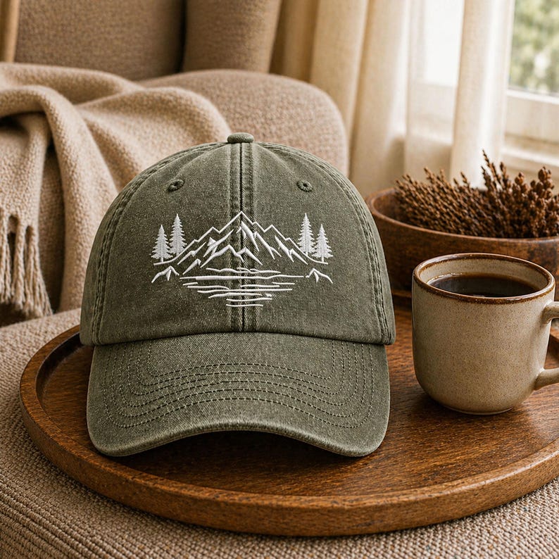 Stay Wild Embroidered Hat, Mountain Pine Tree Baseball Cap, Outdor Adventure Hat, Nature Lover Vintage Cap, Hiking Camping Bachelorette Gift Vintage Olive